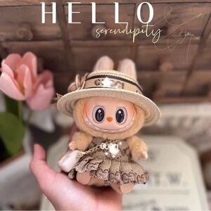 Labubu Luxury Designer Inspired Tan & Brown Hat Dress Handbag purse (No Doll)